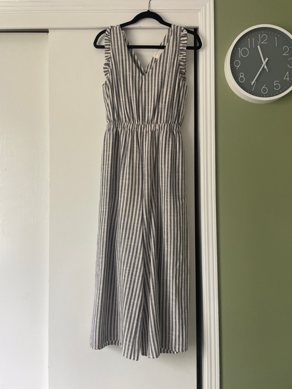 Striped Sleeveless V-Neck Jumpsuit - Blue & White - S